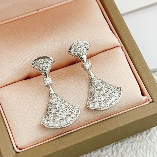 Bvlgari Pave Fan Shaped Brass Earrings