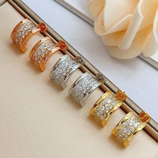 Bvlgari Full Diamond Waist Stud Earrings Elegant Jewelry