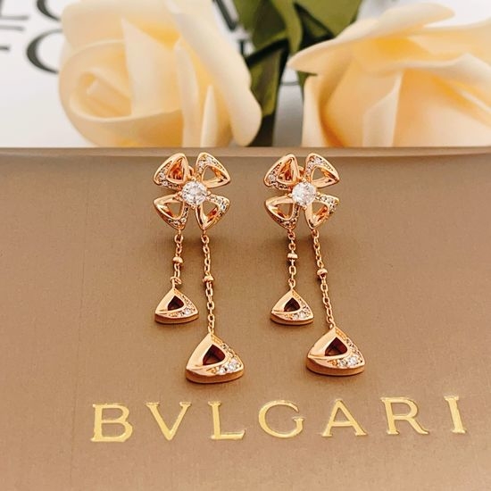 Bvlgari Rose Gold Flower Tassel Stud Earrings