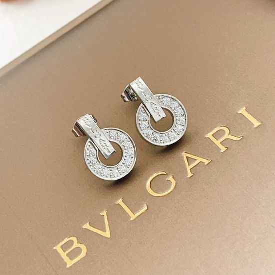 Bvlgari Rhinestone Coin Pattern Classic Stud Earrings