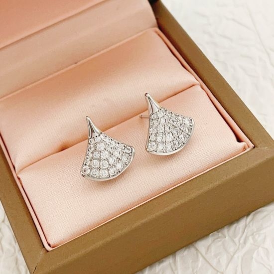 Bvlgari Paved Crystal Fan Shaped Stud Earrings