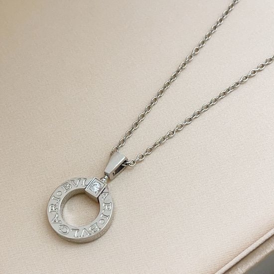 Bvlgari Silver Single Diamond Disc Necklace