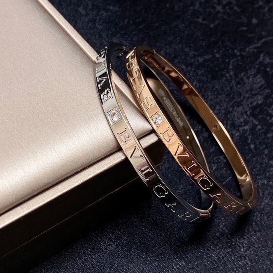 Bvlgari Unisex Cubic Zirconia Adorned Cuff Bangle