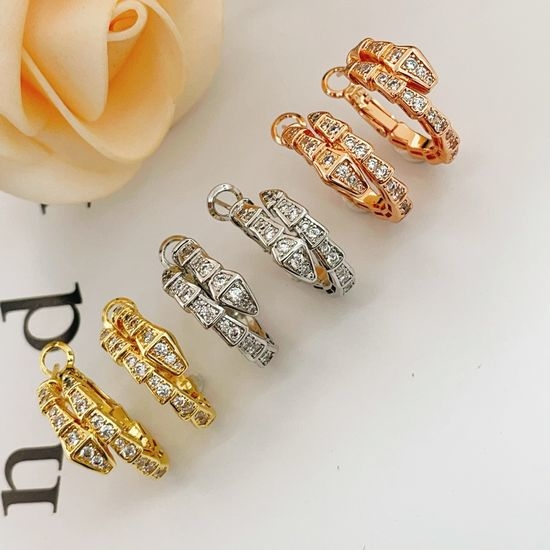 Bvlgari Snake Head Design Rhinestone Stud Earrings