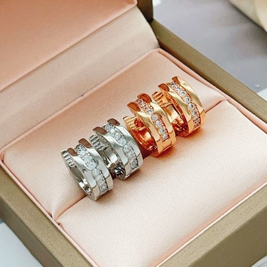 Bvlgari Two-Tone Round Diamond Stud Earrings