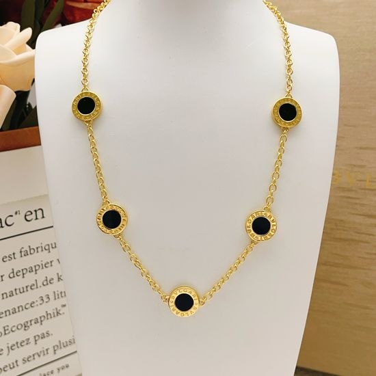 Bvlgari Gold Black Shell Coin Necklace