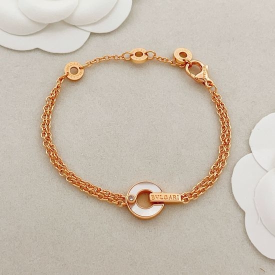 Bvlgari Rose Gold White Shell Single Diamond Bracelet Brass