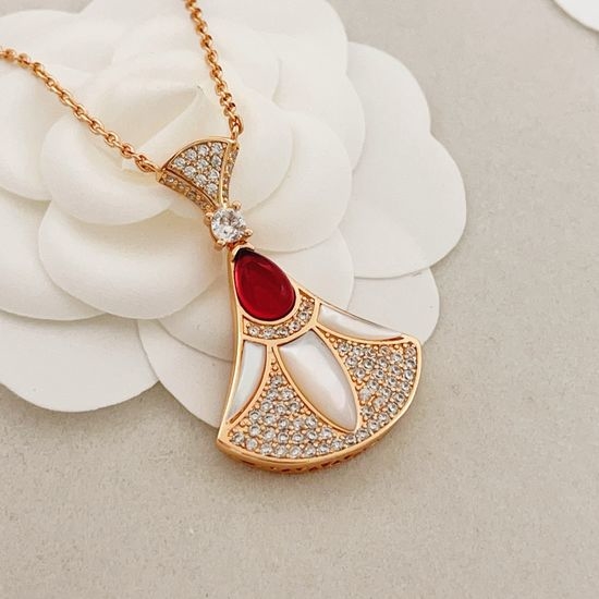 Bvlgari Ruby Inlaid Fan Shape Rose Gold Necklace