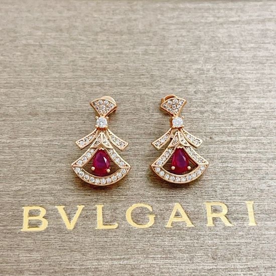 Bvlgari Rose Gold Diamond Ruby Fan Earrings