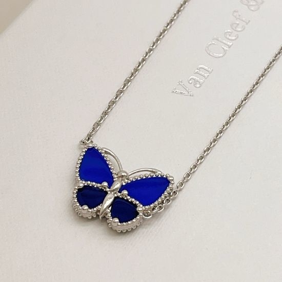 Christian Louboutine Silver Blue Shell Butterfly Necklace