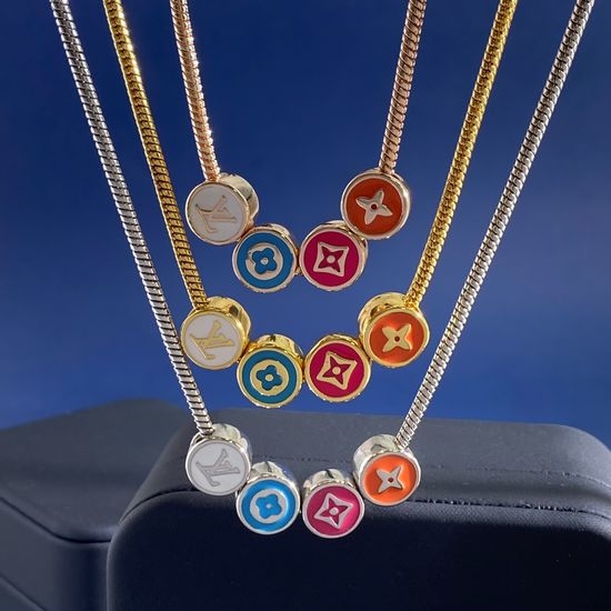 Louis Vuitton LV Reversible Pattern Enamel Brass Necklace