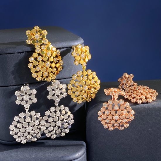 Chaumet Honeycomb Pattern Rhinestone Drop Earrings