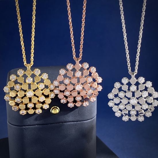 Chaumet Honeycomb Pattern Rhinestone Pendant Necklace